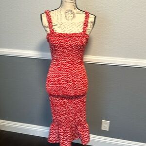 Red floral stretchy midi.